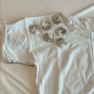 Club Monaco White Blouse with Floral Accents